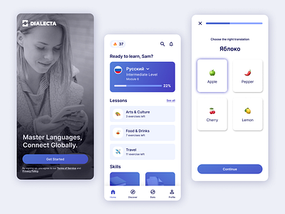 Language Learning App - UI Design app design branding concept design design graphic design language app mobile app mobile design screens ui ui design user interface user interface design ux design uxui uxui design