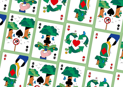 4 aces for sustainable printing 🃏 ace art club diamond europa foot graphic design heart illustration minimalistic playing cards playingcards postcards print printing recycling spade spielkarten sustainable tree