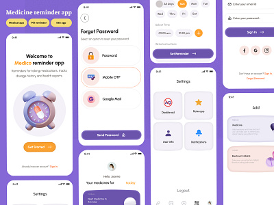 Medicine reminder app (Light Theme) 2024 alarm clean ui figma flat ui ios app med reminder medical app medicine reminder app mobile ui neelpari pill pill reminder reminder app saloni ui ux white ui