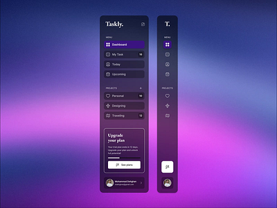 Taskly - Dashboard Menu Dark mode animation dashboard management motion graphics planner product design sidebar ui uiux user interface website