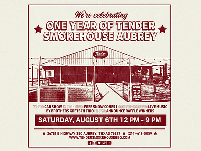 TENDER SMOKEHOUSE AUBREY ANNIVERSARY EVENT FLYER barbecue design event flyer graphic design illustration print typography