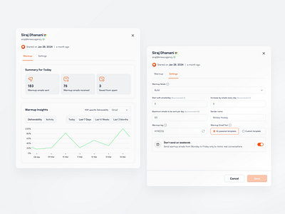 Warmup settings modal b2b product design saas ui uiux ux uxdesign