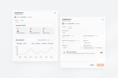 Warmup settings modal b2b product design saas ui uiux ux uxdesign