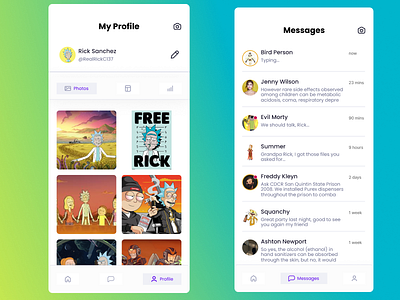 Rickstagram concept gradients mobile app ui