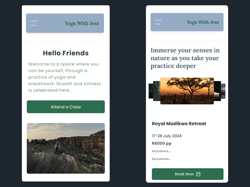 Example of Yoga With Jess Website Concept