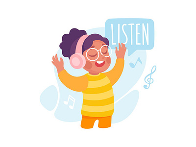 Listen character children flat illustration listen