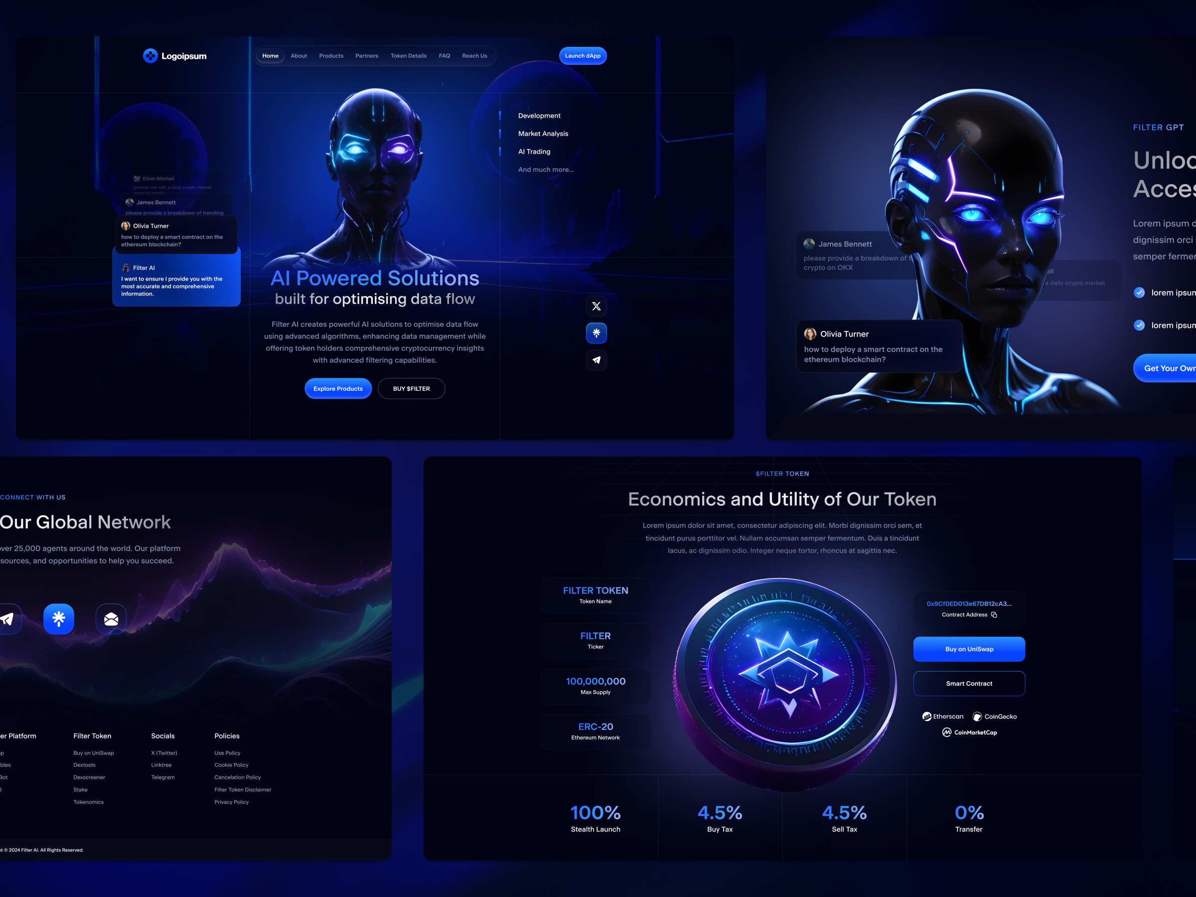 Filter AI - Blockchain AI Bot ai ai bot blockchain crypto crypto landing cryptocurrency defi finance fintech ico landing landing page platform token ui ui ux wallet web design inspiration web3 webdesign