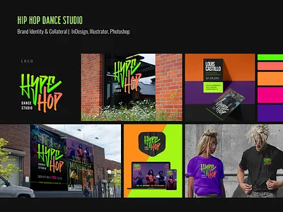 Hip Hop Dance Studio Brand Identity branding dance dance studio fitness graphic design hip hop logo design neon urban vibrant zumba