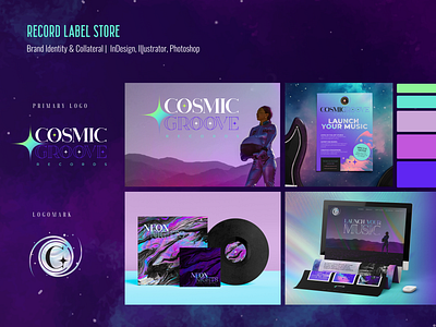 Record Label Brand Identity branding cosmic galaxy graphic design logo record store space starry