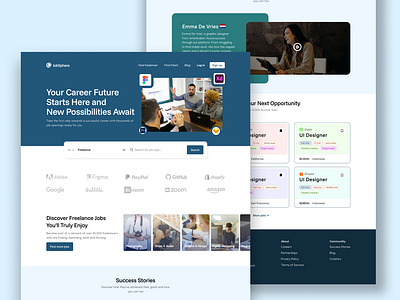 Job Search Website categories job freelance hero hero section job job search social proof success stories ui user interface website design