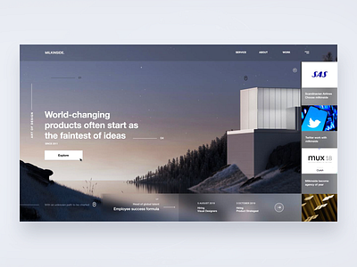 Milkinside Landing Portfolio UI 3d art background cta explore home landing links logo news page panel projects sas side ui web website