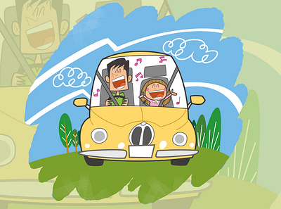 Parent and child drive cartoon graphic design illust illustration vector