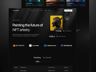 NFT Market Landing Page bitcoin clean crypto dark futuristic gradient hero section landing page light market modern nft one page tech ui ux web app website