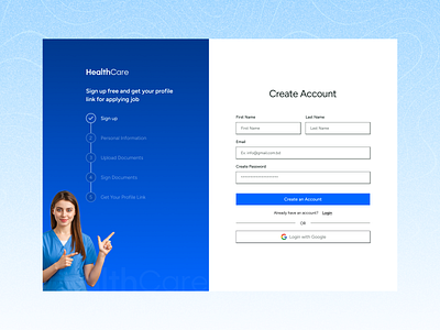 Onboarding Step/Process/Completion healthcare sign in step infographic web app