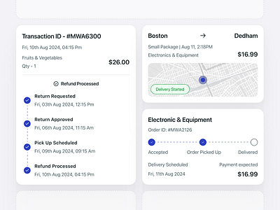 Refund Return & Order Status - Component branding component design grid menu minimal design order status refund process status tracking ui ui design ux visual design