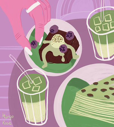 matcha lover advertising advertisingillustration brand identity branding breakfast cafe cake concept art drawing drink eat editorial food green iced matcha illustration matcha purple still life sweet treat