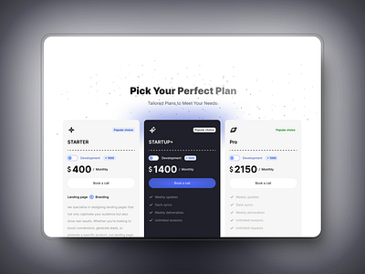 Price list UI - Light mode light plans price ui