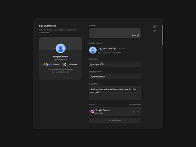 Profile Settings app banner card component dark mode design design system figma input field integrations landing page minimalist modal popover profile settings ui ui design ui kit widget