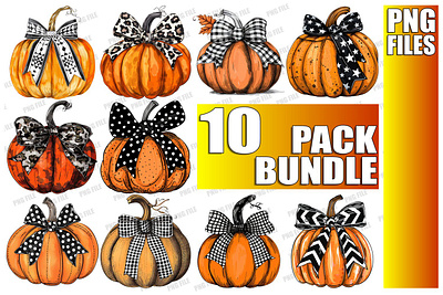 10x Charming Pumpkin with Bow Autumn Bundle PNG 3d animation graphic design logo motion graphics ui