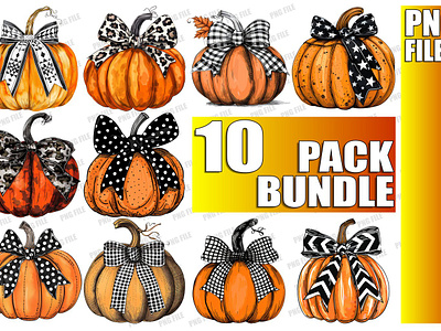 10x Charming Pumpkin with Bow Autumn Bundle PNG 3d animation graphic design logo motion graphics ui