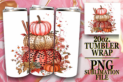 Autumn Watercolor Tumbler Wrap 20oz Pumpkin Design 3d graphic design motion graphics ui