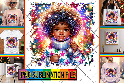 Cute and Glittery African American Christmas Sublimation 3d animation graphic design logo motion graphics ui