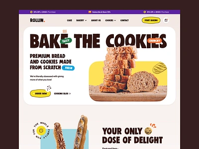 Rollin - Bakery Landing Page Animation bakery bakery website best designer dribbble birthday celebration cake bread cafe and restaurant cake cookies dessert ecommerce homepage kitchen landing page landing page animation snacks sweet top dribbble designer web design webdesign website design