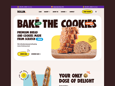 Rollin - Bakery Landing Page Animation bakery bakery website best designer dribbble birthday celebration cake bread cafe and restaurant cake cookies dessert ecommerce homepage kitchen landing page landing page animation snacks sweet top dribbble designer web design webdesign website design