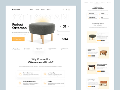 Ottoman - Shopify Website Design for Furniture chair design ecommerce furniture homepage landing landing page product product details product landing page product website shopify shopify landing page shopify website single product store sofa store web design website woocommerce