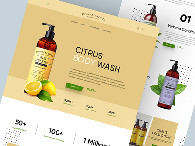 PHARMACOPIA - Shopify Website Design for Cosmetics beauty product citrus cosmetics landing lotion product landing page product website shampoo shopify shopify designer shopify developer shopify landing page shopify single product website shopify store design shopify theme customization shopify website single product store skin care solo product website web design