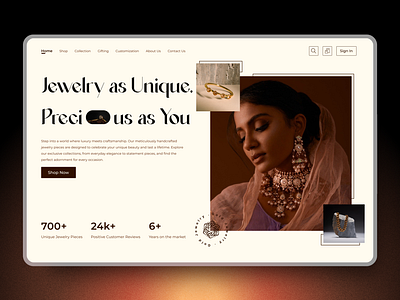 Jewelry E-Commerce Website brand branding colors design e commerce graphic design hero section iconic illustration jewerly logo luxury trend ui user experience user interface ux visual design warm website