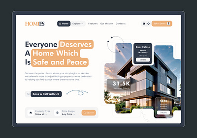 Real Estate Landing Page UI Hero Section home rent website ui real estate landing page ui real estate website rent website ui user interface