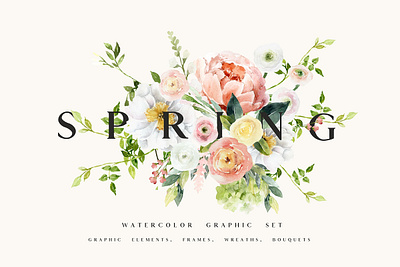 SPRING collection - watercolor set adobestock advertisingphotographer commercialphotographer flower flower design freepik graphic design istockphoto motion graphics shutterstock spring collection ui vectorillustration watercolor set