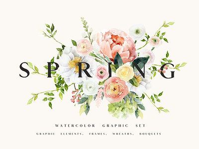 SPRING collection - watercolor set adobestock advertisingphotographer commercialphotographer flower flower design freepik graphic design istockphoto motion graphics shutterstock spring collection ui vectorillustration watercolor set