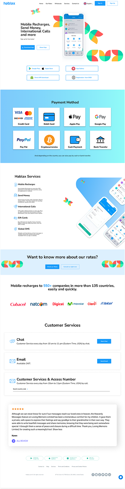 Hablax Landing Page Redesign cleandesign designinspiration financialservices fintechdesign globalconnectivity internationalcalls landingpagedesign mobilerecharge modernwebdesign moneytransfer paymentgateway