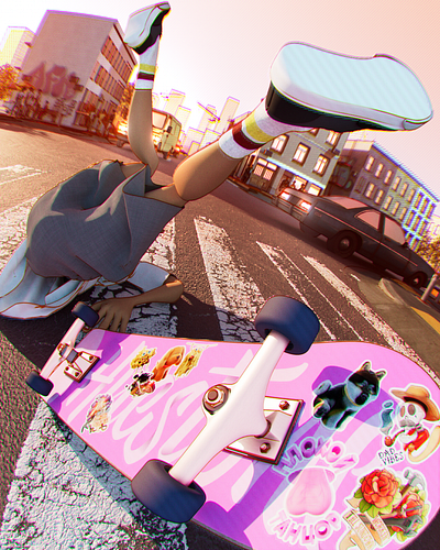 stones on the asphalt 3d animation c4d car cartoon character character design city comics design environment fall fisheye graphic design illustration motion graphics print skate skateboarding style