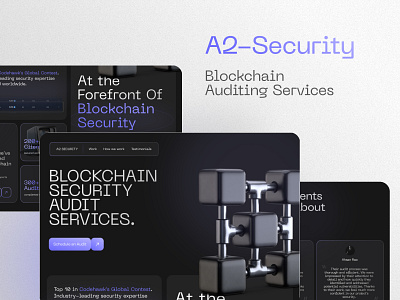 A2 Security - Blockchain Security Audit Agency's Landing page. blockchain website design dark landing page security audit website ui