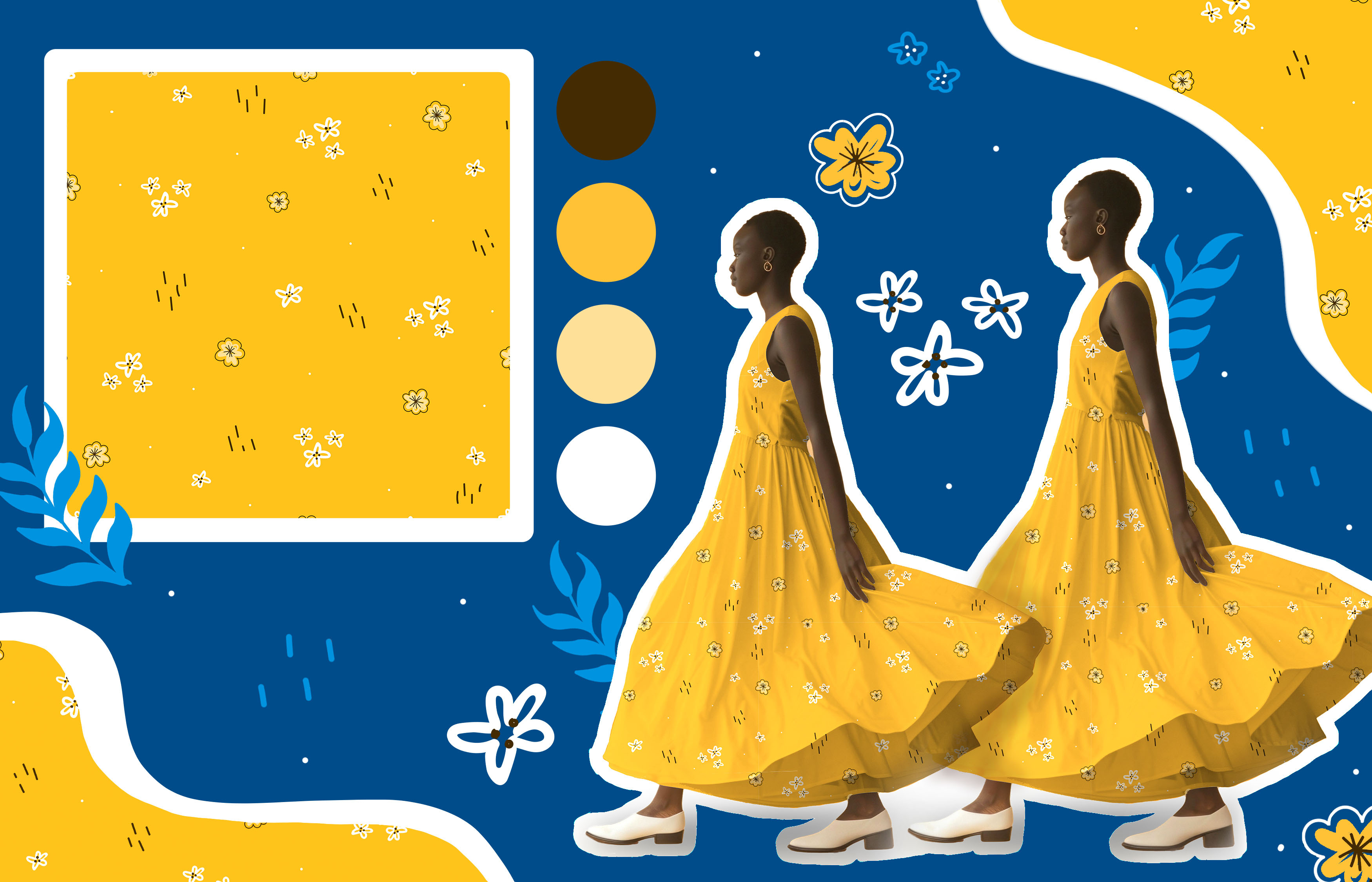 Midnight Summer Pattern Collection 2d art creative cute design dress fabric floral flower flowers illustration leaves night ornament pattern summer textile textile design textile pattern vector