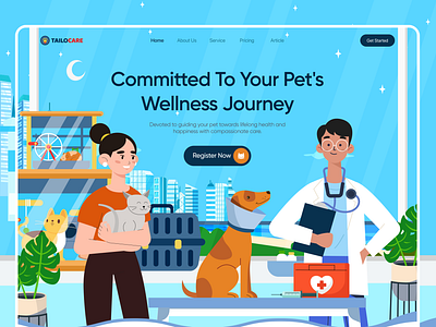 Pet Care website 2d illustration animal care animal shelter branding design feeding graphic design header homepage illustration landing page medicine pet care website pets shop product design ui vector vet care vet service veterinary