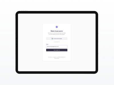 Data entry of login modal · Onboarding · Muse app button design field form google interaction ipad log in login mockup product product design saas sign in sign up signup ui ux website