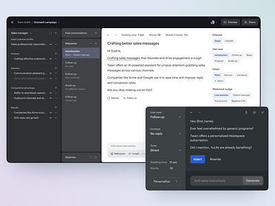 Sales outreach correction and generation tool ai ai agent browser extension builder chrome extension dark mode dashboard data table desktop folder manager generation gpt interface messages prompt prompt manager sales text generation ui writing tool