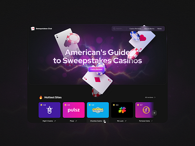 Magical Sweepstakes Casino Review - Concept Web Design bold casino casino reviews concept dark mode gambling home page magic sweepstakes ui vibrant web design