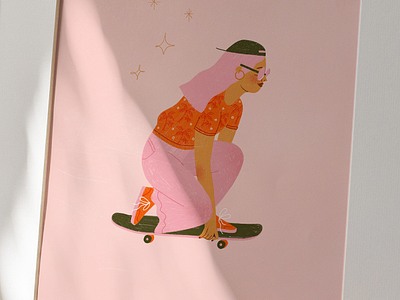 hey skate chicks, let´s go girl power illustration skateboarding