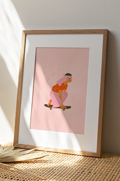 hey skate chicks, let´s go girl power illustration skateboarding