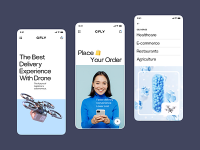 C FLY - Drone Delivery App UI app camera drone concept delivery design drone ecommerce interface mobile app tech technology typography ui ui ux ux