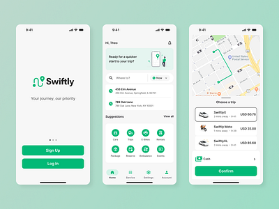 Swiftly: Mobile Transportation App Design app branding design figma logo ride sharing app transport transportation app ui ui ux ux