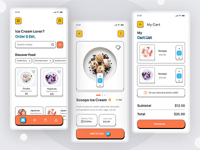 Ice - Creaming Selling App 2024 3d app 2024 ice cream ice cream app neo brutalism orange ui ux