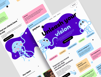 Software developemet Home Page Jellyflow ai dashboard data analisys design figma home page illustration illustrator landing page mobile developement saas software software developement typography ui ux vector web web design website