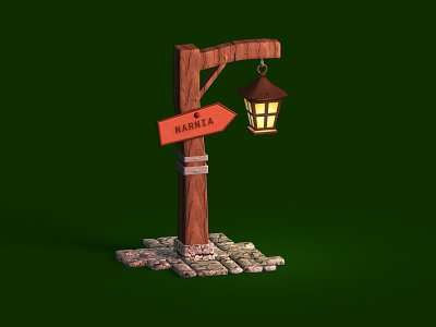 3. Enchanted Narnia Lamp Post - 3D Isometric Art 3d 3d art animation beginner 3d art branding design practice digital illustration enchanted scene fantasy art fantasy scene graphic design isometric design lamp post lantern art learning 3d logo narnia rustic scene spline 3d ui