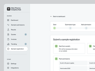 Medical Admin Dashboard: Sample Registration admin dashboard admin interface admin panel admin template admin ui clean dashboard dashboard design grey medical medicine navigation pharma product progress bar progress interface registration ui ux